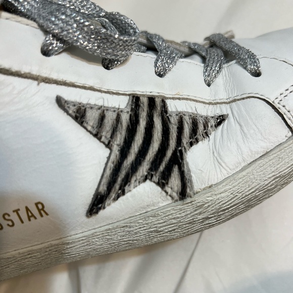 GOLDEN GOOSE Deluxe Brand Superstar Zebra-Striped Star Sneakers Size 9.5 - Picture 9 of 14